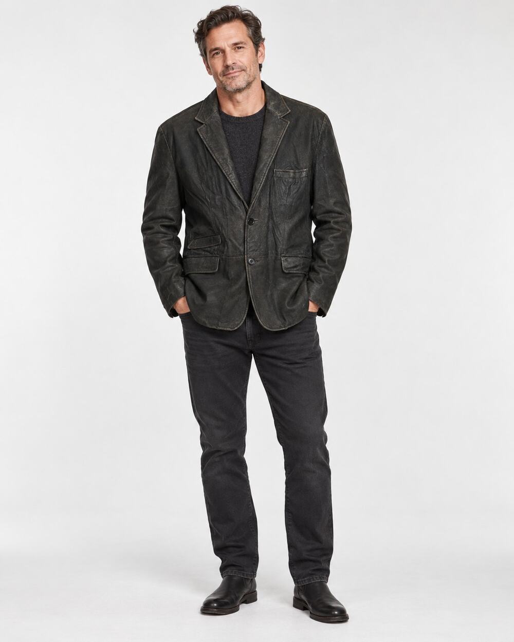 Rockin’ Sartorial Distressed Brown Leather Blazer Men’s 44 Made in India